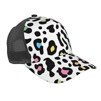 帽子 Mottled pattern hat YvoneDBrownn Leopard Print Cheetah White Neon Mesh Trucker